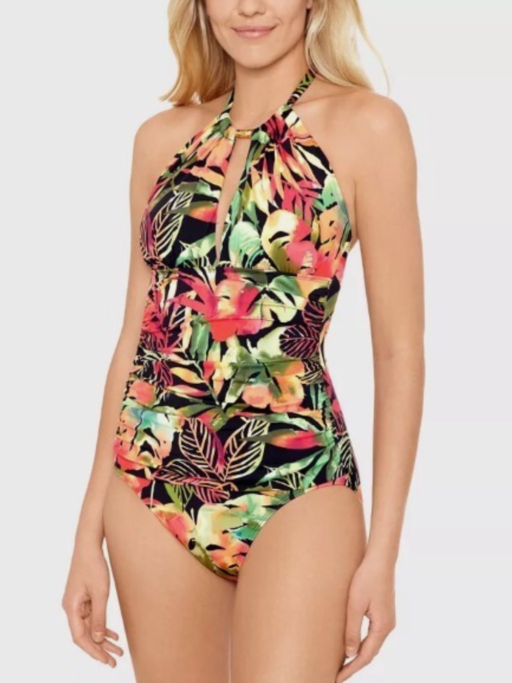 Lauren Ralph Lauren Tropical Leaf Halter One-Piece Swimsuit Size 10